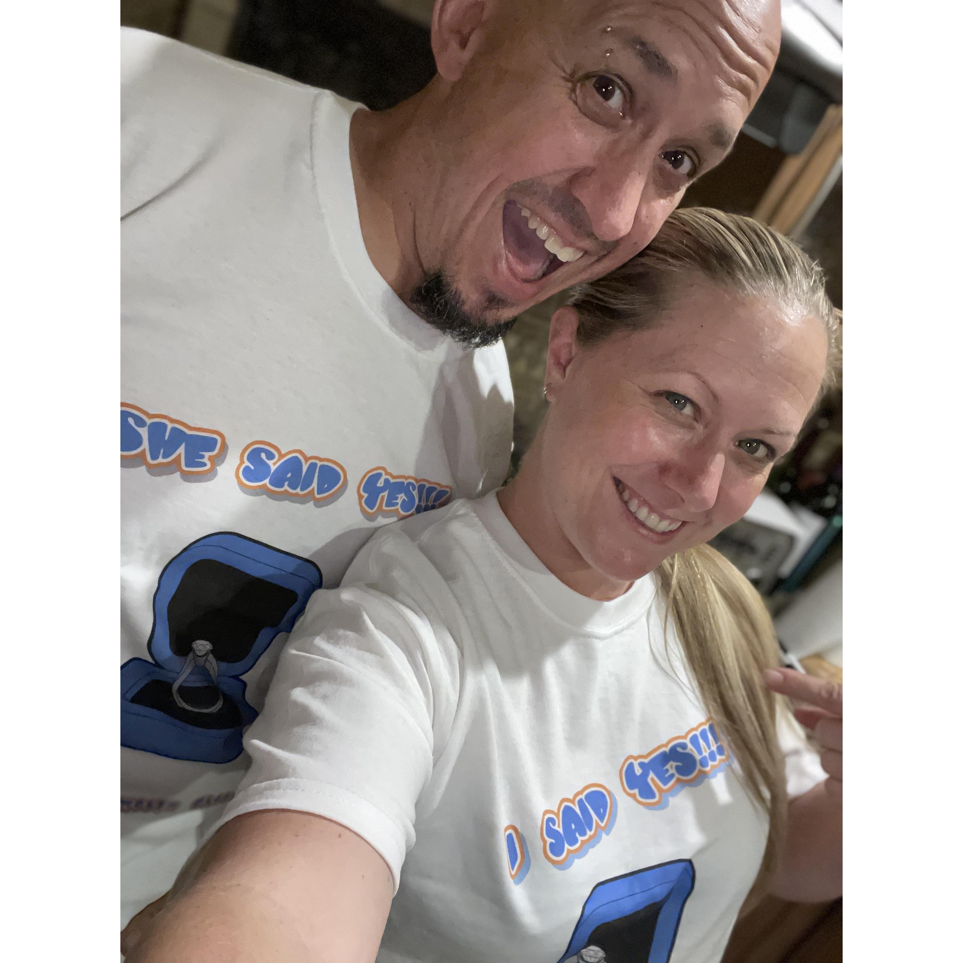 Matching engagement tees...She/I said YES (to parmesan cheese)!