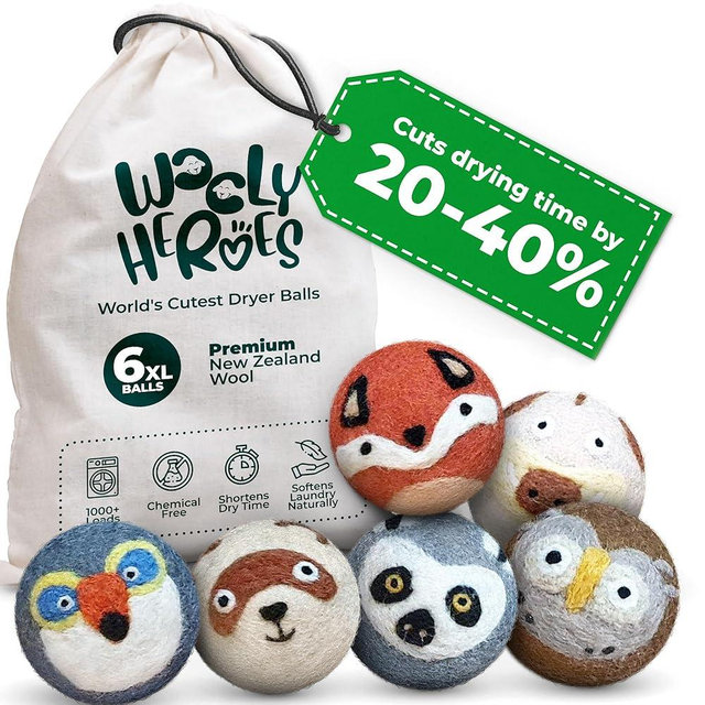 No More Dryer Sheets! Reusable Wool Dryer Balls XL 6-Pack - Reduces Static, Cuts Dry Time, & Softens Naturally