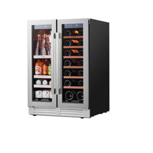 Ca'Lefort 24 inch Wine and Beverage Refrigerator, Hold 60 Cans and 21 Bottles Dual Zone Wine Fridge with Glass French Door