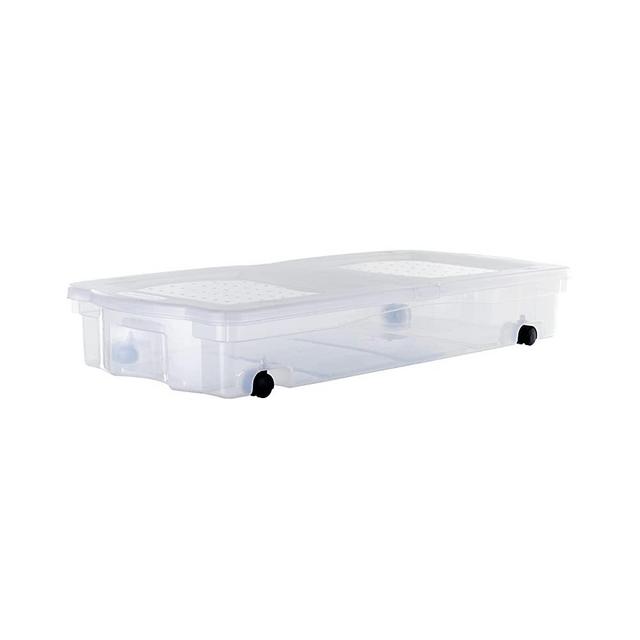 Rubbermaid Under the Bed Wheeled Storage Box, Pack of 2, Wheeled Plastic Under Bed Storage Containers with Dual-Hinged Lids and Sturdy Wheels, Visible Organization Ideal for Tight Spaces