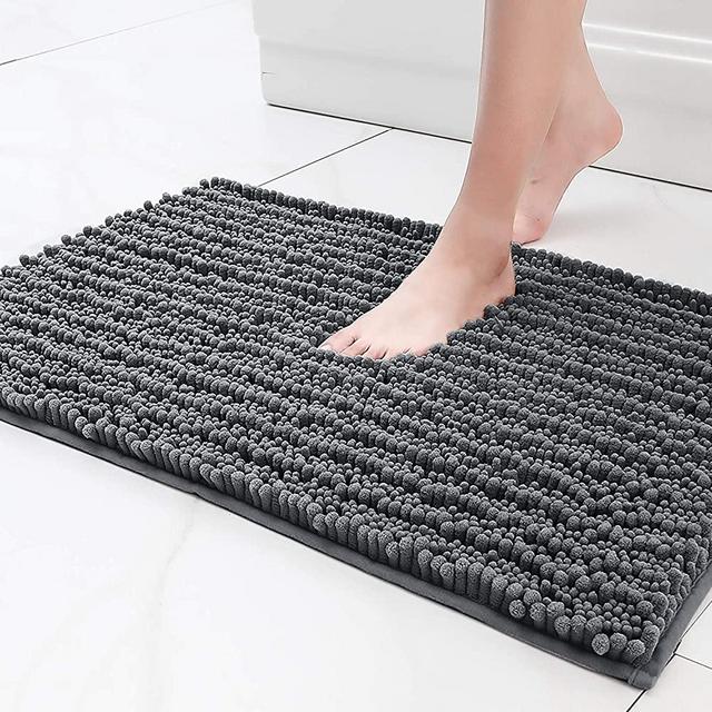 Color&Geometry Original Luxury Chenille Bath Rug Mat, 20x32 Shaggy Rugs, Soft and Absorbent, Machine Wash Dry, Non-Slip Carpet Mats for Bathroom, Tub, Shower, Dark Grey