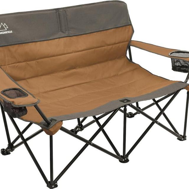 MOUNTAIN SUMMIT GEAR Quilted Low Loveseat Camping Chair for 2 with Padded Seat and Back for Camping/Hiking/Backpacking Made by Caddis Sports Inc. (Low Loveseat (Brown))