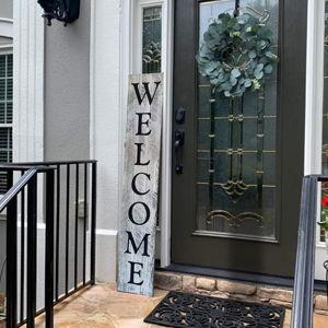 Rockin' Wood Indoor Outdoor Welcome Sign 5 Foot Vertical Rustic Reclaimed Wood Farm House Style for Front Door or Porch, White with Black Lettering