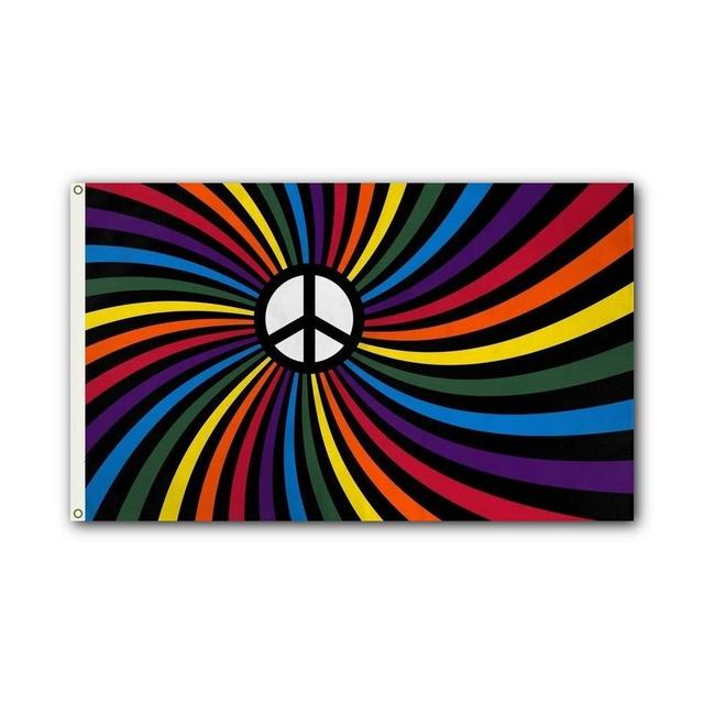 Shoe String King SSK Peace Rainbow Outdoor Flag - Large 3' x 5', Weather-Resistant Polyester