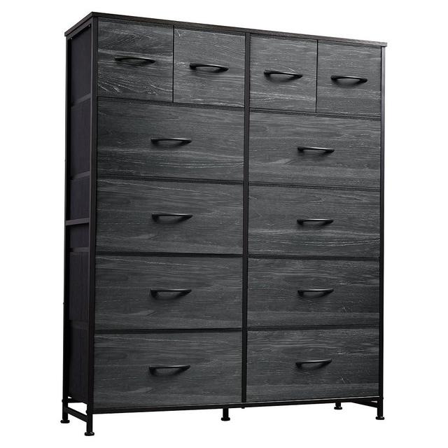 WLIVE Tall Dresser for Bedroom with 12 Drawers, Dressers & Chests of Drawers, Fabric Dresser for Closet, Living Room, Storage Dressers with Storage Drawers, Wood Top, Charcoal Black Wood Grain Print