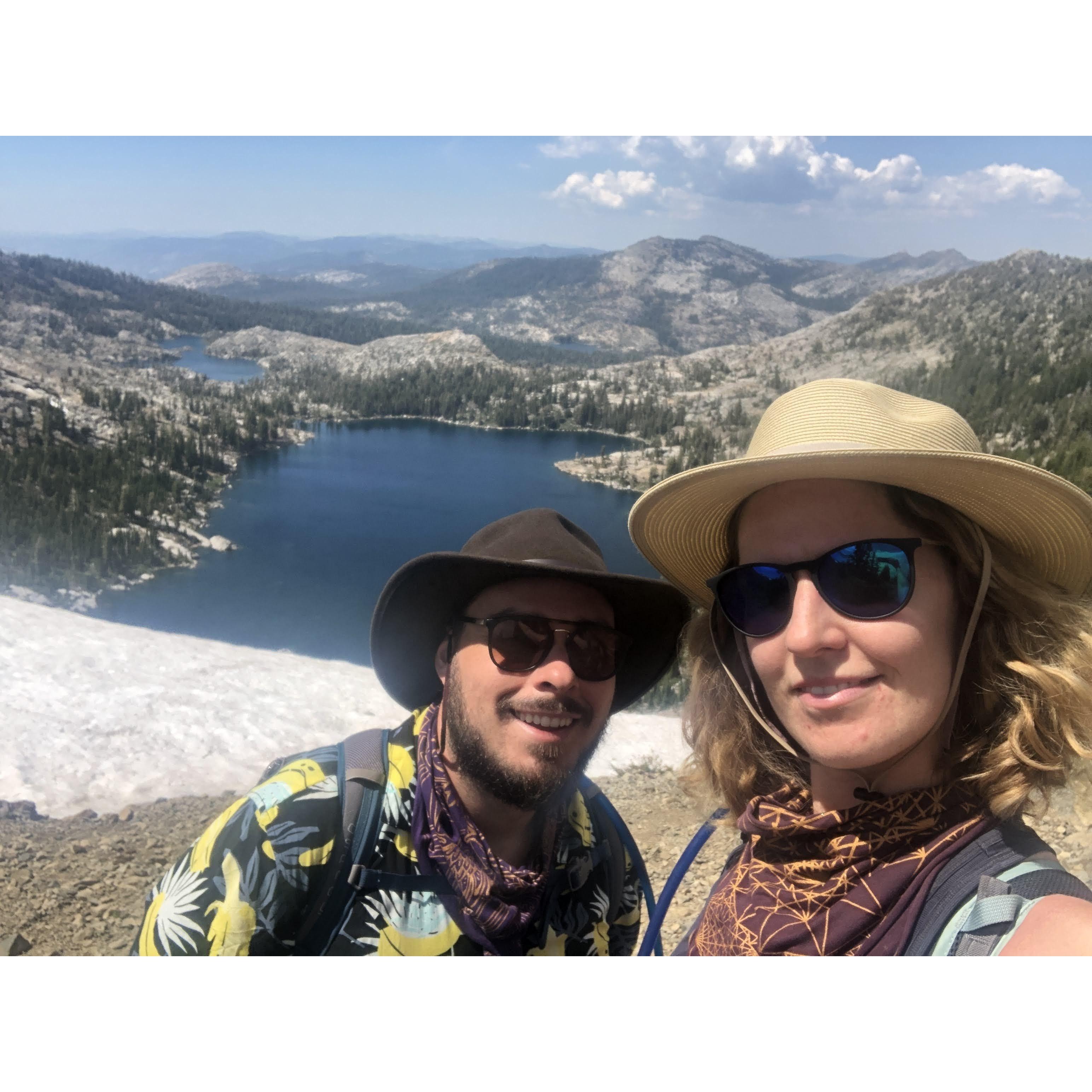 The summit looking over Dicks Lake on a backpacking trip in Desolation Wilderness, Sierras, California