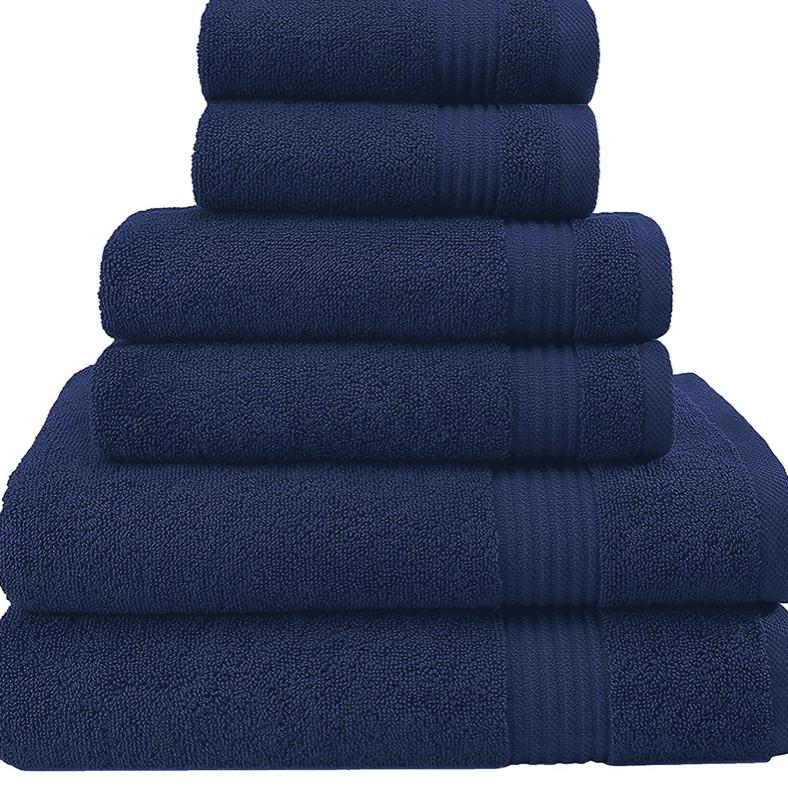 Hotel & Spa Quality, Absorbent & Soft Decorative Kitchen & Bathroom Sets, Turkish Cotton 6 Piece Towel Set, Includes 2 Bath Towels, 2 Hand Towels, 2 Washcloths - Navy Blue