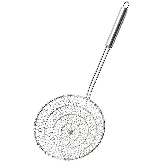 Best Utensils Asian Kitchen Stainless Steel Spider Strainer Professional Wire Skimmer with Spiral Mesh (7-Inch Strainer Basket)