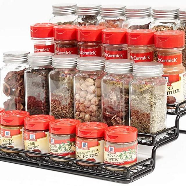MEIQIHOME 4 Tier Spice Rack Organizer Step Shelf Countertop Spice Storage Holder, for Kitchen Cabinet Cupboard Pantry, Metal, Black