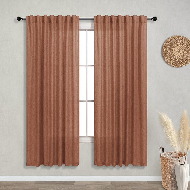 KOUFALL Terra Cotta Curtains 63 Inch Length for Bedroom,Sheer Linen MCM Boho Abstract Mid Century Modern Curtains for Living Room,Rust Terracotta
