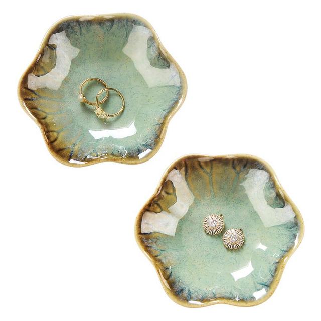 JAMEND CLXP 2PCS Ring Holder Dish, Small Key Bowl, Ceramic Trinket Tray Jewelry Dish Organizing Necklace Earrings for Mom Friend Sister, All Jewelries Are NOT Included. Crystal Green.