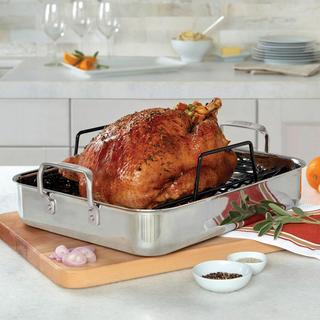 3-Ply Stainless Steel Roasting Pan with Rack & Themocouple Thermometer