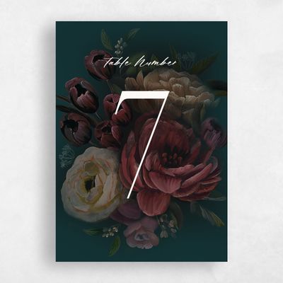 Dark Emerald, Green Wedding Table Number - Malina
