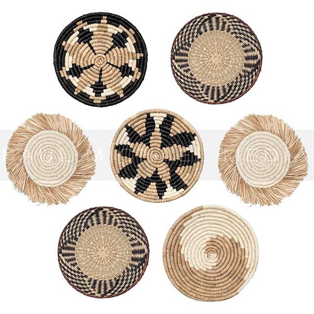 Hanging Woven Wall Basket Set - 7 Unique Handcrafted Seagrass Baskets for Boho, Farmhouse & Rustic Wall Decor, Table Settings & More - Ready to Hang with Nails & Marking Pencil Included