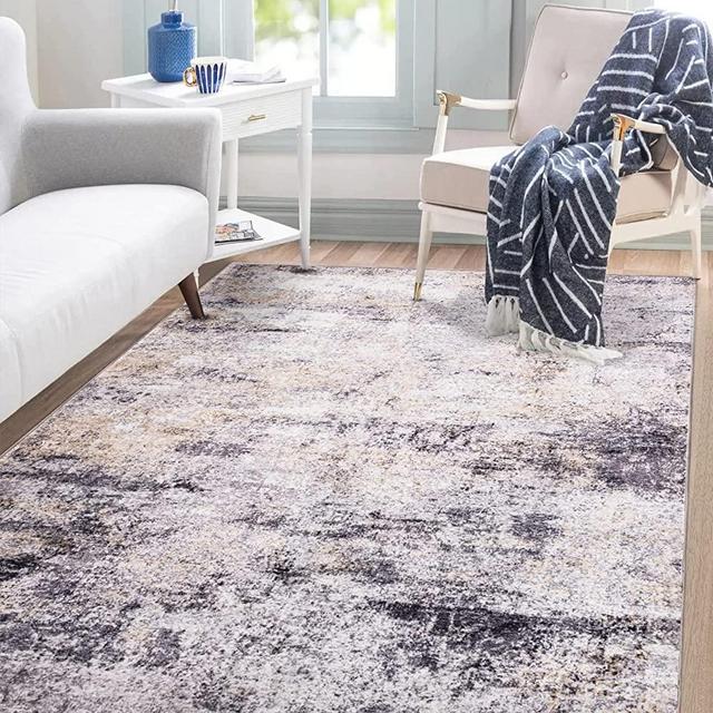 Area Rug Living Room Carpet: 5x7 Indoor Abstract Soft Fluffy Rugs Shaggy Washable Large Rugs for Bedroom Dining Room Home Office Nursery Decor Under Kitchen Table - Beige/Gray