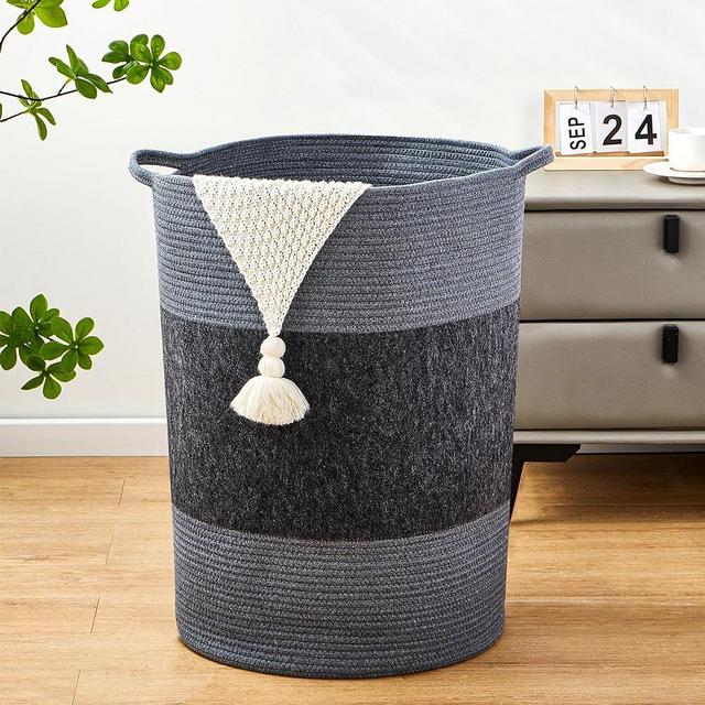 Homlikelan 90L Jumbo Laundry Basket,17" x 17" x 24" Extra Large Woven Laundry Hamper for Blanket Storage,Tall Baby Nursery Hamper for Toys in Bedroom,Living Room Black