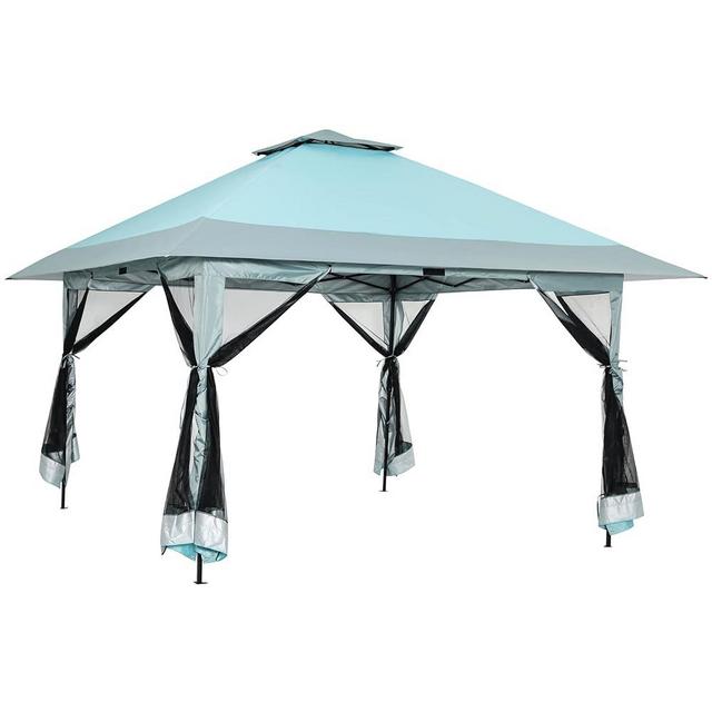 OUTDOOR LIVING SUNTIME 13x13 Instant Pop Up Gazebo Canopy Tent Shelter with Zippered Mesh Mosquito Netting, Wheeled Roller Carry Bag, Bonus Weight Sandbags, Stakes, Ropes - Blue