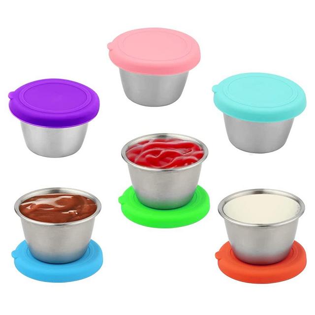 Salad Dressing Container To Go, 2.4oz Small Stainless Steel Condiment Containers  Cups with Silicone Lids, Reusable Salad Dressing Pots Sauce Container for  Lunch Box Snack Picnic Travel 6pcs