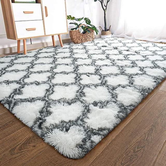 YOH Modern Soft Fluffy Shaggy Area Rug for Bedroom Living Room Indoor Home Decorative Accent Floor Carpet, Rectangle Non-Slip Plush Furry Fur Rugs for Dorm Kids Room Baby Nursery 5x8 Feet, White