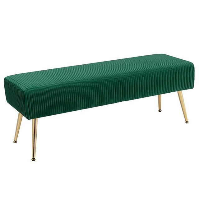 Furniliving Modern Velvet Ottoman Bench, Entryway Bench with Padded Seat and Gold Metal Legs, Upholstered Tufted Fabric Indoor Bench Footrest Ottoman for Foyer Living Room (Velvet-Atrovirens)