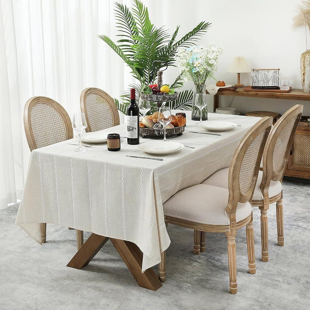Chassic 60 x 84 inches Farmhouse Style Linen tablecloths, Wrinkle Resistant Washable Dining Room Table Cloths for Rectangle Tables - Ivory