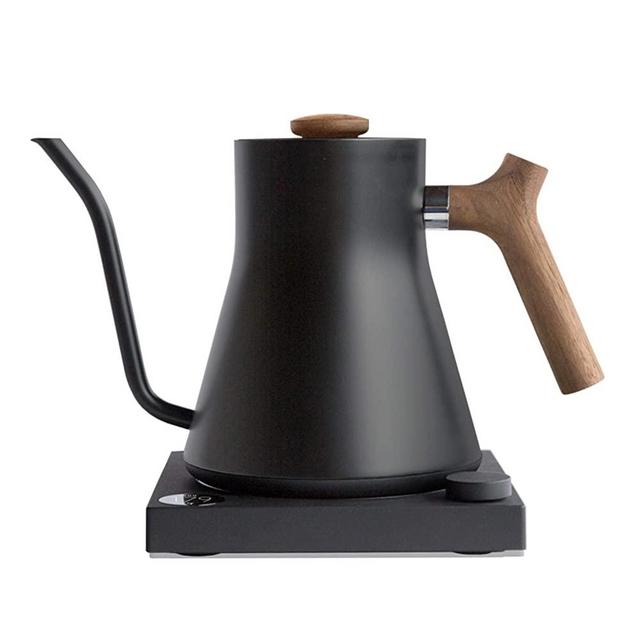 Fellow Stagg EKG, Electric Pour-over Kettle for Coffee And Tea, Matte Black with Walnut Wood Handle + Lid Pull, Variable Temperature Control, 1200 Watt Quick Heating, Built-in Brew Stopwatch
