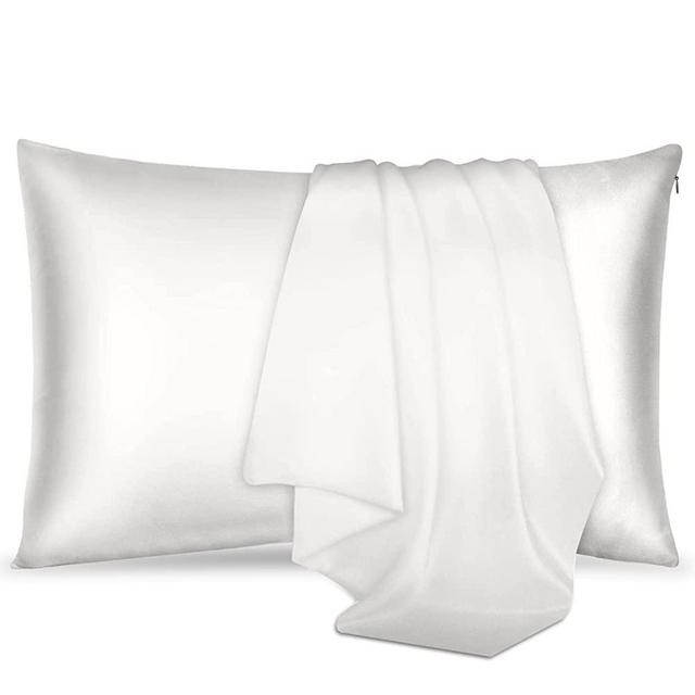 100% Pure Mulberry Silk Pillowcase for Hair & Skin - Allergen Resistant Dual Sides 19 Momme 600 Thread Count Silk Bed Pillow Cases with Hidden Zipper, Queen Size