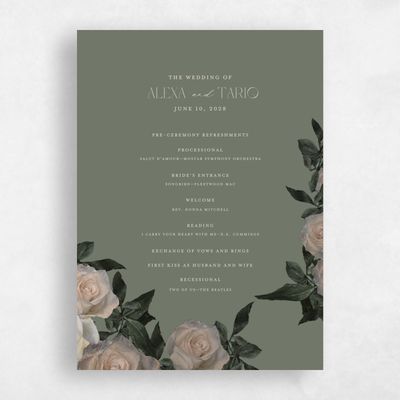Dark Sage, Green Wedding Program - Poet