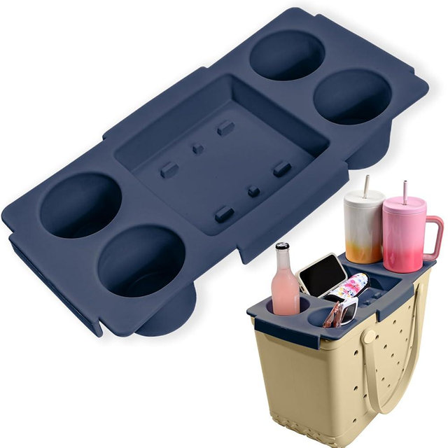 ZYTONGMAO Tote Topper Tray Accessories for Bogg Bag Large Only – Waterproof EVA Table Top Organizer Lid with Cup Holder, Snack, Phone & Drink Holders for Beach, Pool, Picnic, Travel (Navy)