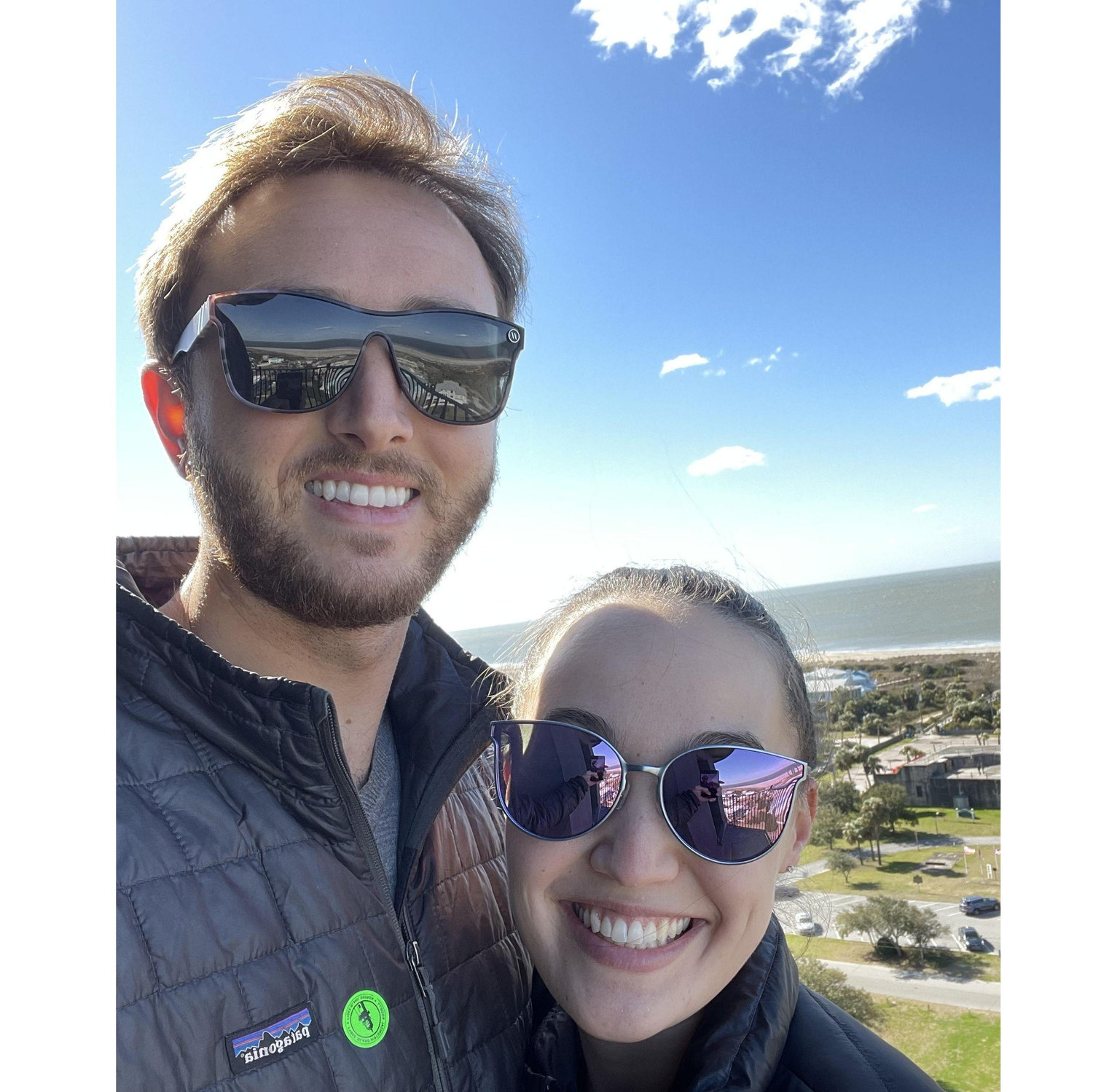 On top of Tybee Island Lighthouse in Savannah, Georgia in January 2021 during Maya's first internship.