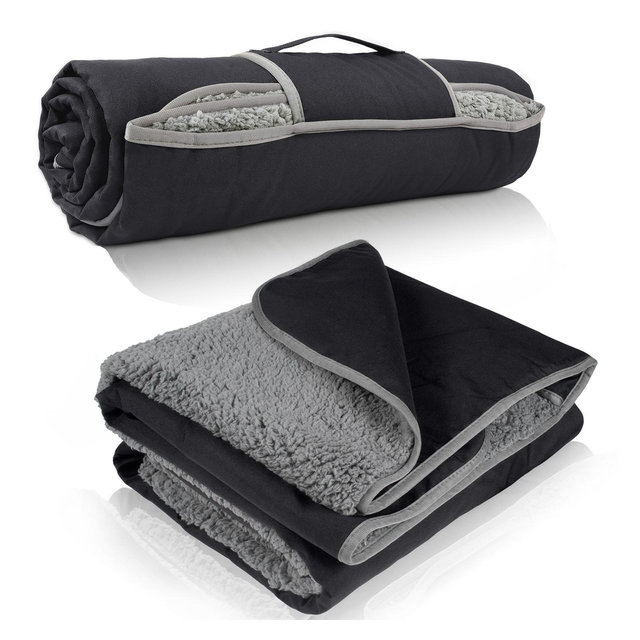 Tirrinia Waterproof Outdoor Blanket with Fleece Lining, Windproof Triple Layers Warm Comfy Foldable for Camping, 61''X 79'' Black