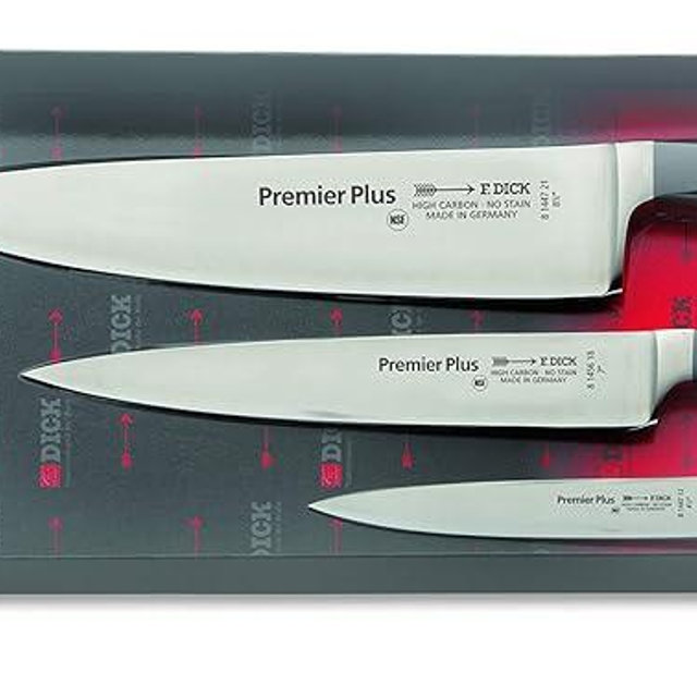 F. DICK - Premier Plus Knife Set - Kitchen knives with 3 pieces & 56 HRC - Ideal for every kitchen - Knife kit - NSF Certified - Ultra sharp - Ergonomic handles - High carbon - Made in Germany