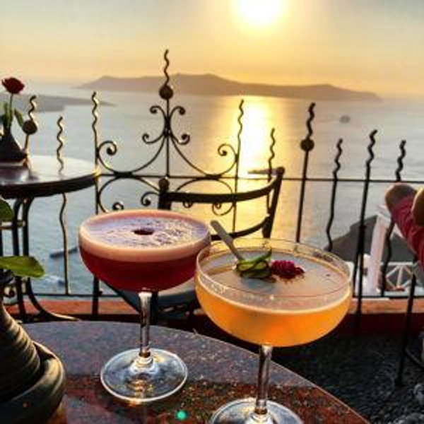 Sunset cocktails in Santorini