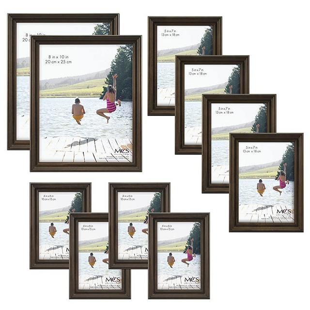 MCS 10pc Picture Frame Value Set - Two 8x10 in, Four 5x7 in, Four 4x6 in, Antique Pine Stain (65706)