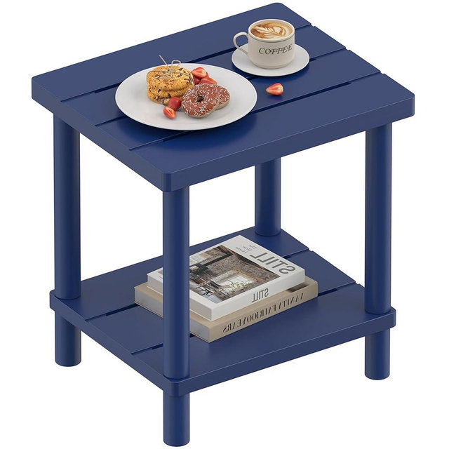 LEJANEOYE Outdoor Side Table, 2-Tier Small Outdoor Table for Patio, Adirondack Side Tables for Outside or Indoor, Bamboo End Table for Pool, Porch, Weather Resistant Easy Maintenance-Dark Blue
