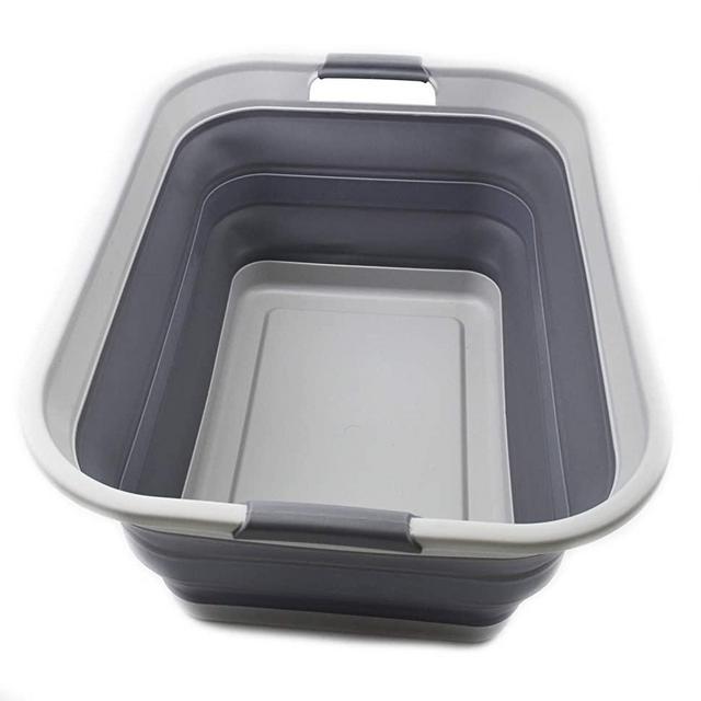 SAMMART Collapsible Plastic Laundry Basket - Foldable Pop Up Storage Container/Organizer - Portable Washing Tub - Space Saving Hamper/Basket (1 Rectangular - Strengthen, Grey)