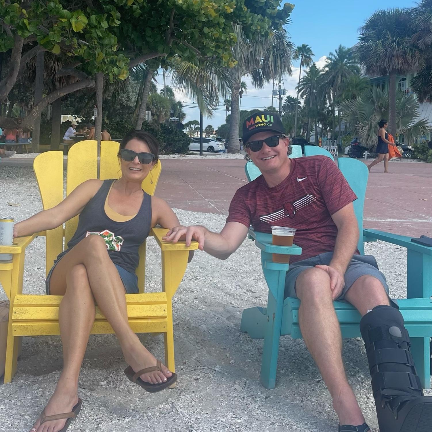 Pass-A- Grill Beach, FL. Justin's broken foot didn't stop him from getting his feet in the sand.