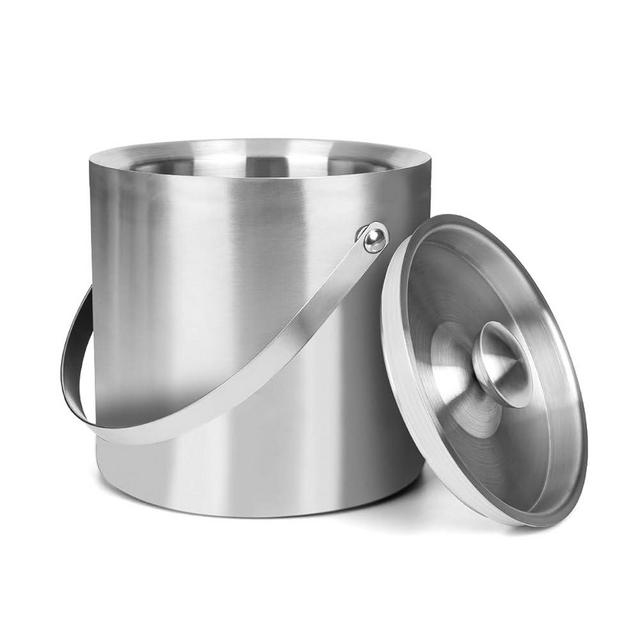 3L Double-Wall Insulated Stainless Steel Ice Bucket with scoop for Cocktail Bar - Metal Ice Bucket for freezer with Lid for parties, Camping,and More!champagne bucket,bar cart accessories (silver)