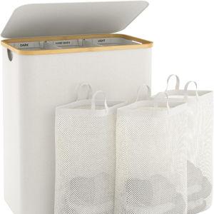 Extra Large 3 Section Dirty Clothes Laundry Basket with Lid, Dirty Clothes Hampers with Removable Bags for Bedroom and Laundry Room, Beige