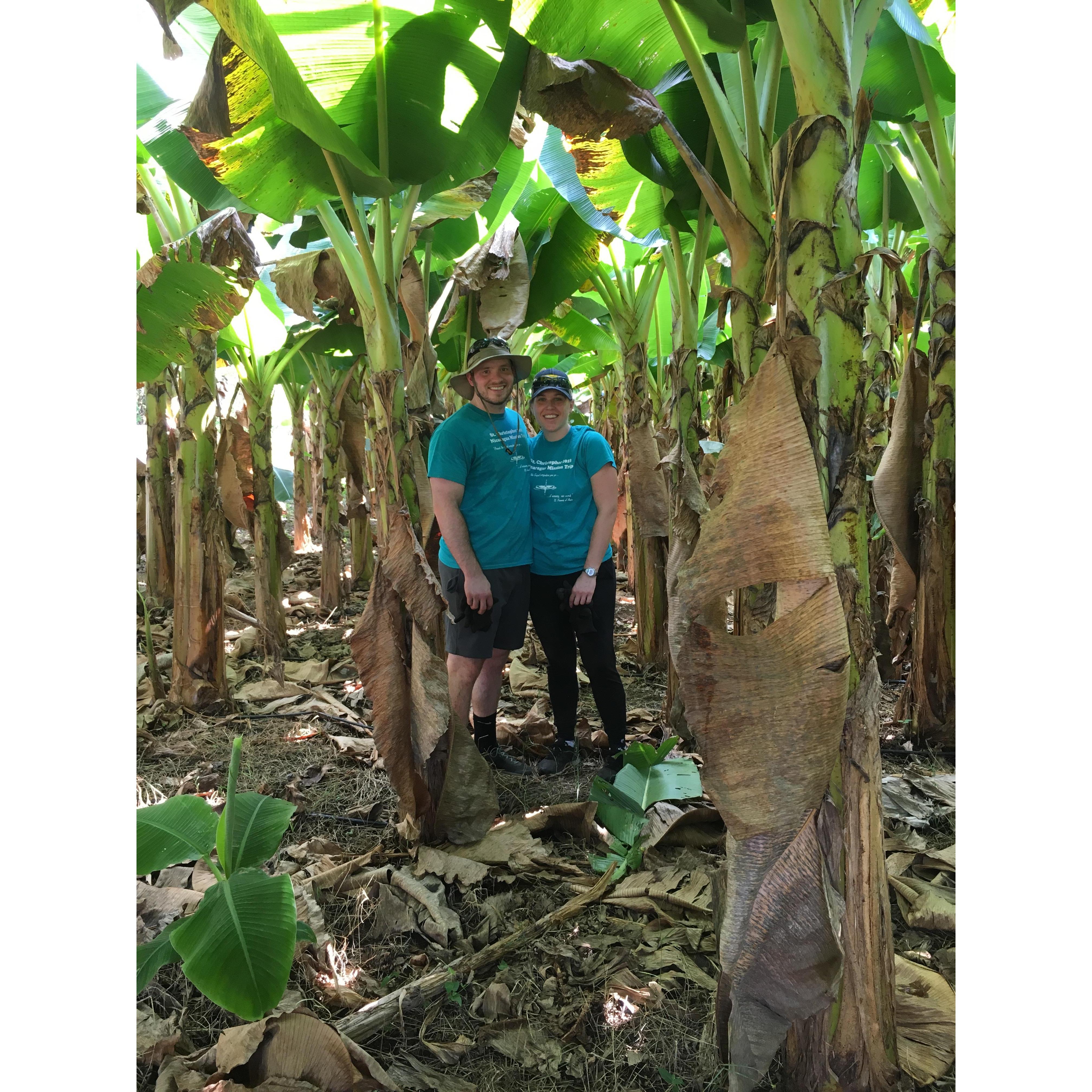 (January 2018) Jake and Sarah standing in the forest of plantain trees while in Nicaragua volunteering.