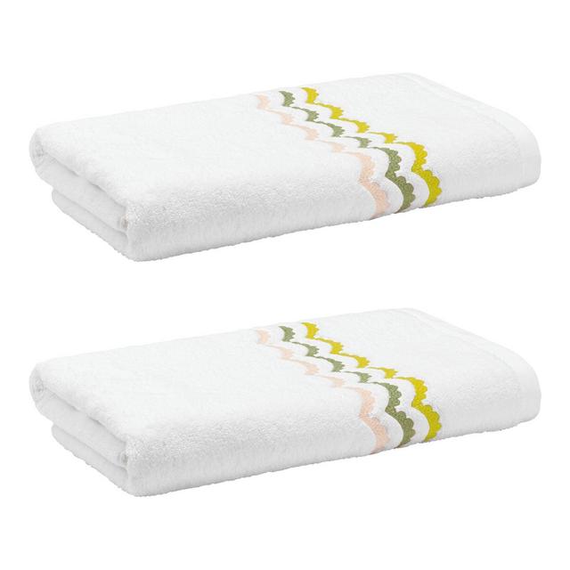 Celerie Kemble + Hamburg House Pink and Green Scallop Bath Towel - Set of 2