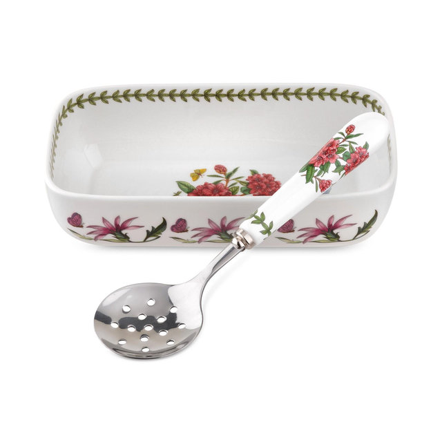 Portmeirion 2-Pc. Botanic Garden Cranberry Dish & Slotted Spoon