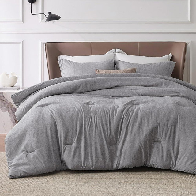 Bedsure Full Comforter Set Kids - Dark Grey Full Size Comforter, Soft Bedding for All Seasons, Cationic Dyed Bedding Set, 3 Pieces, 1 Comforter (82"x86") and 2 Pillow Shams (20"x26"+2")