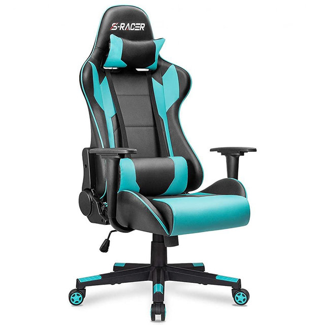 Homall Gaming Chair Office Chair High Back Computer Chair PU Leather Desk Chair PC Racing Executive Ergonomic Adjustable Swivel Task Chair with Headrest and Lumbar Support (Cyan)