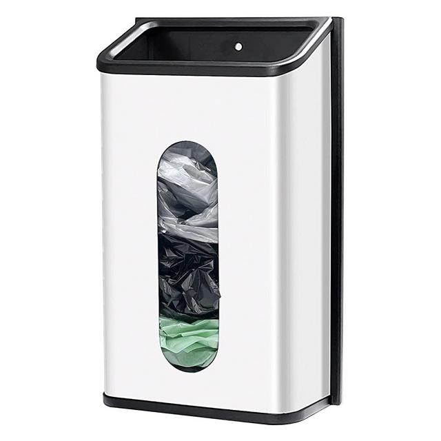 2021 Upgraded Wall Mount Grocery Plastic Bag Holder, Bag Dispenser with Extra-Wide & Easy-Access Openings,Anti-Fingerprint and Rustproof Matte White Finish