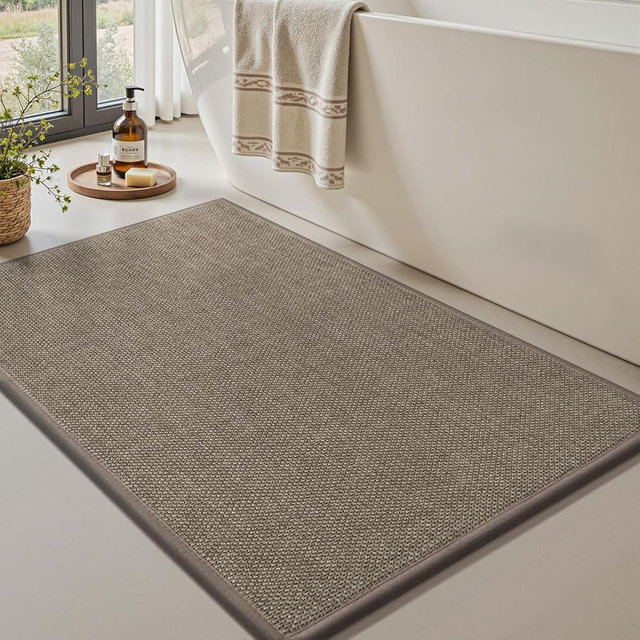 Bath Mats for Bathroom Rugs Non Slip Washable Absorbent Bath Mats Quick Dry,Upgraded Soft PVC Backing Ultra Thin Bathroom Rug Fit Under Door,Washroom Mat Small Bath Rugs,17"x24",Brown