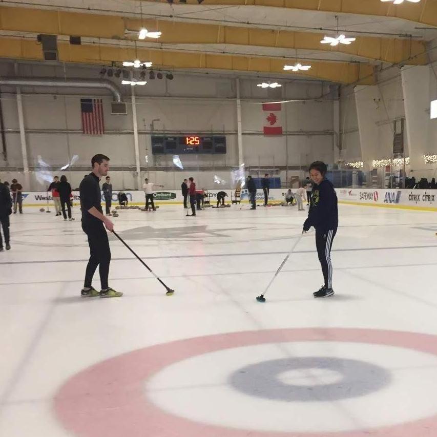 A photo of us from the moment we met as curling partners!
