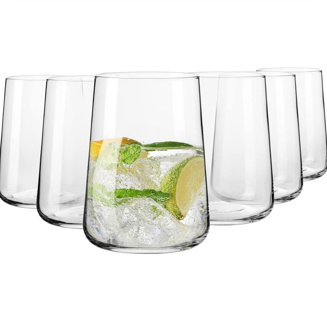 Krosno Infinity Drinking Glasses Set of 6 – 16.6 oz Water Juice Glasses, Modern Tapered Tumblers, Lead-Free Glassware, Clear Everyday Drinkware, Dishwasher Safe, Made in Europe