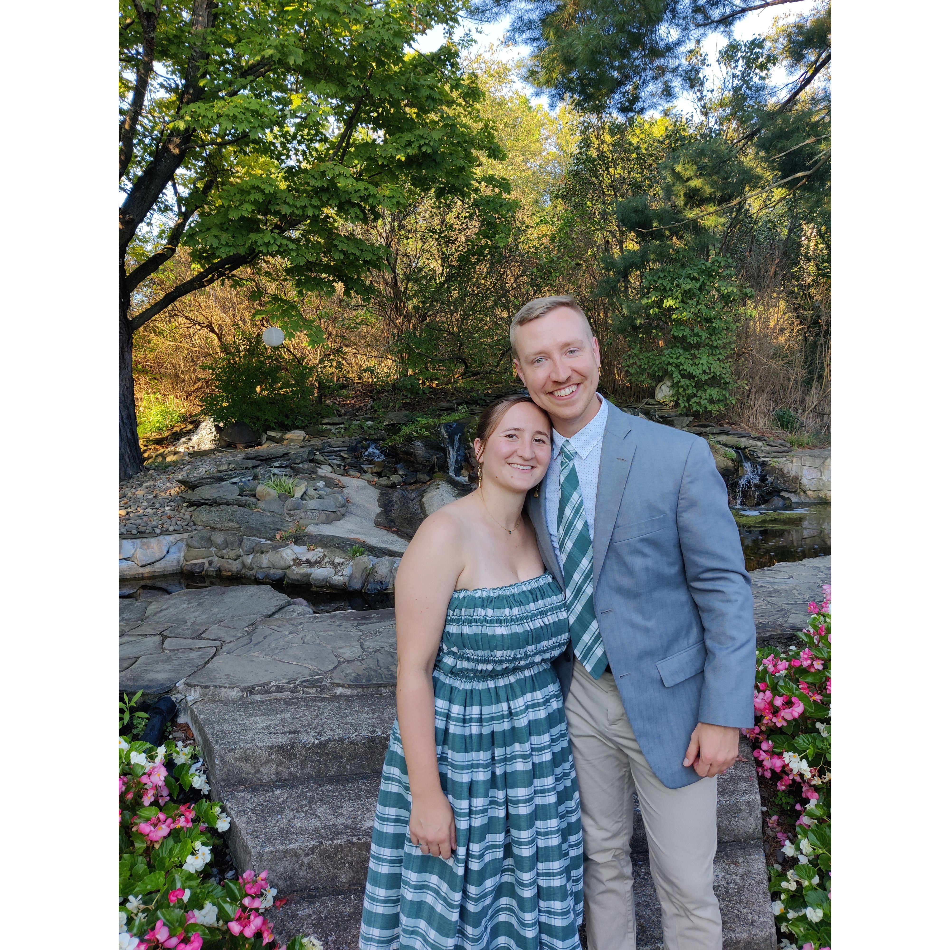 Attending a wedding in a homemade dress and matching tie.