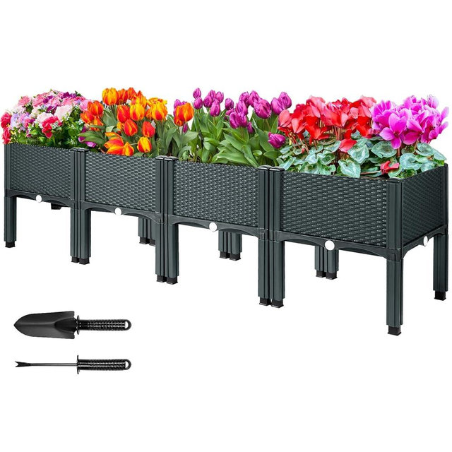 MAYOLIAH Raised Garden Bed with Legs 16.5" H Elevated Planter Box, Plastic Raised Beds for Gardening Vegetables Herb Flowers, Perfect for Indoor Outdoor Planting, 4 Boxes